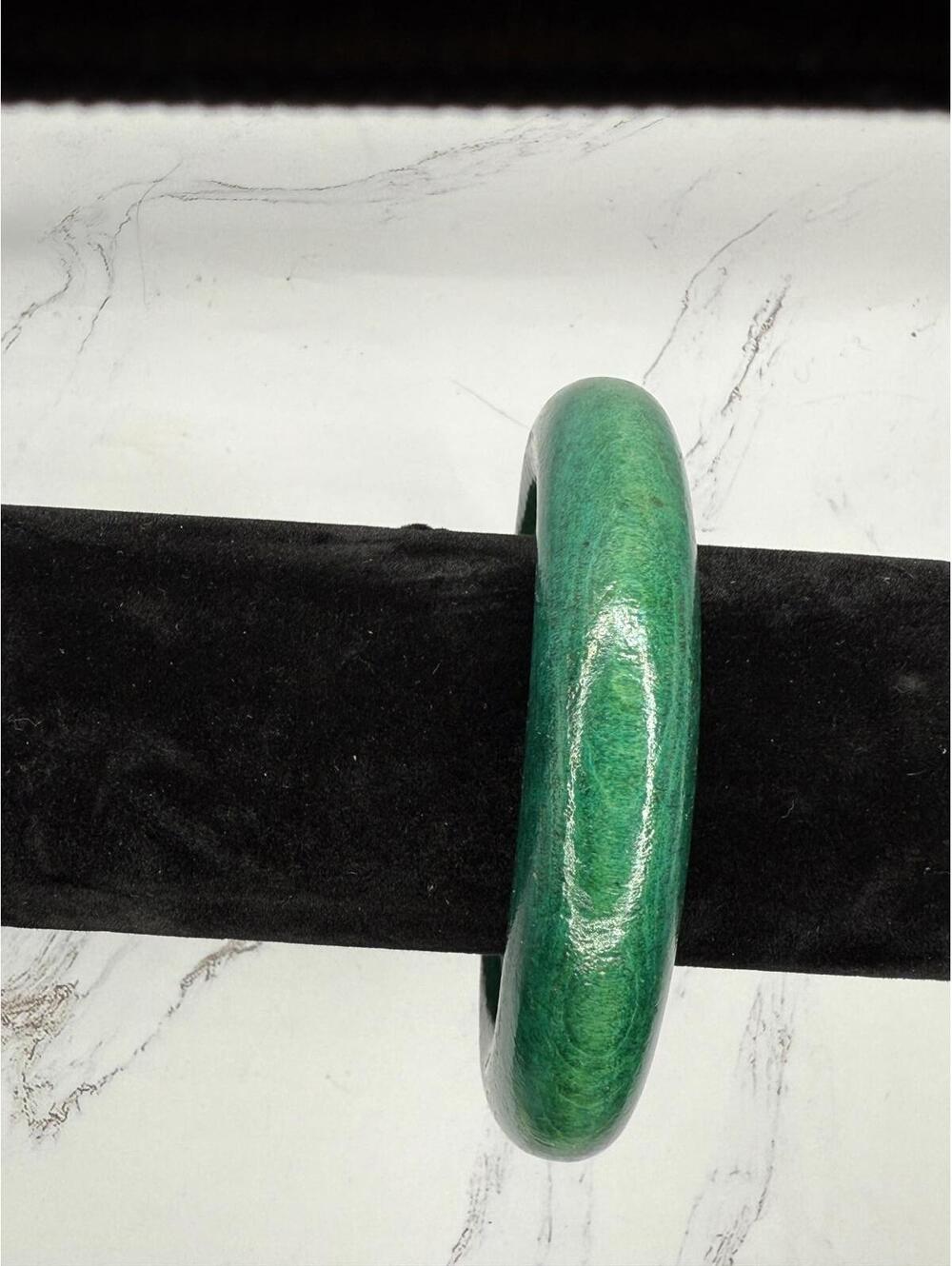 Vintage Chunky Green Wooden 8.5” Bangle Bold & Beautiful - Picture 2 of 5